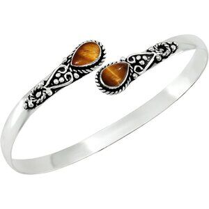 Tiger Eye Pear Shape Natural Gemstones Bangle Handmade Cuff Bracelet